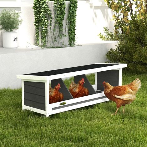 Pondoir nichoir pour poules 3 emplacements avec toit asphalte structure en bois 95 x 37 x 34 cm gris noir (1/5)