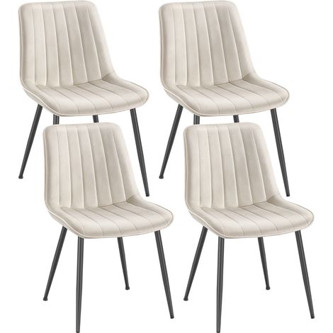Songmics – Lot de 4 chaises de salle à manger – Dossier ergonomique – Pieds en acier – Capacité 120 kg – Assise confortable en mousse 6,3 cm – Beige cappuccino et noir d'encre (1/5)