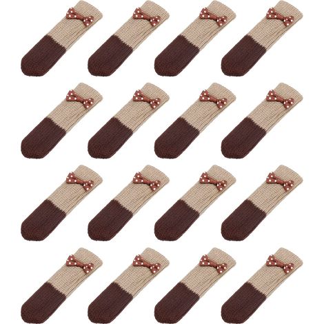 Protections de chaises pour sols, 24 pièces - Chaussettes de meubles tricotées, protections pour pieds de table pour sols en bois (beige + marron foncé) (1/5)