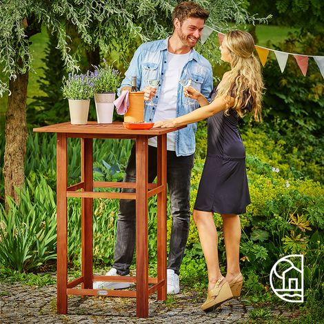 CASARIA® Stehtisch Holz 110 cm Hoch 75 x 75 cm Eckig Massiv Rustikal Indoor Outdoor Bistrotisch Biertisch Gartentisch Partytisch Bartisch