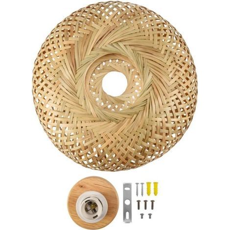 Bambou Osier Luminaire en Rotin Encastré Plafonnier Suspendu pour Salon Chambre à Coucher Salle Manger, 30X18Cm (1/4)