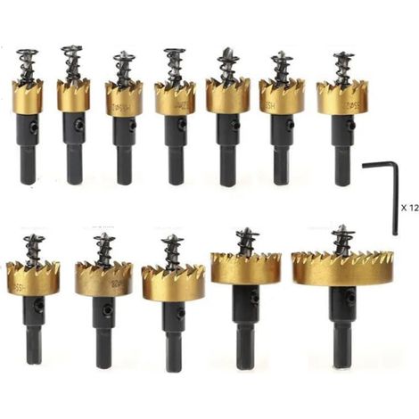 12 Pcs Scie À Cloche HSS Acier Cobalte Scie Cloche en Acier Inoxydable, Perçage De Métal pour Outils Électriques De Forage À Métaux 15Mm - 50Mm (1/3)