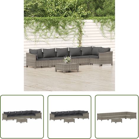 The Living Store 7-tlg. Garten-Lounge-Set mit Kissen Grau Poly Rattan - Gartenmöbel - Loungesessel - Outdoor Möbel - Rattan Gartenmöbel - Garten Lounge Set (1/5)