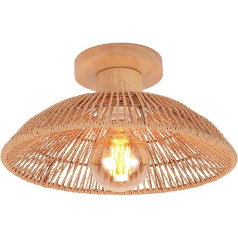 Plafonnier Vintage,Lampe de Plafond Industriel en Corde de papier Lustre Abat-jour Design Demi - cercle pour Salon Chambre (1/5)