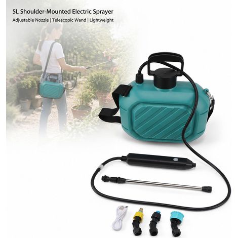 Spruzzatore elettrico da 5 litri - Ricaricabile - Spruzzatore da giardino telescopico portatile con batteria al litio, lancia regolabile e tracolla, blu (1/5)