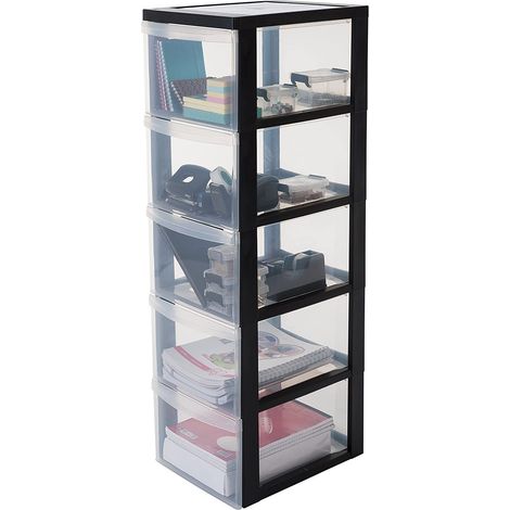 Iris Ohyama, A4 Kunststoff-Lagerturm auf Rädern, 5 große Schubladen, schwarz, DC-305