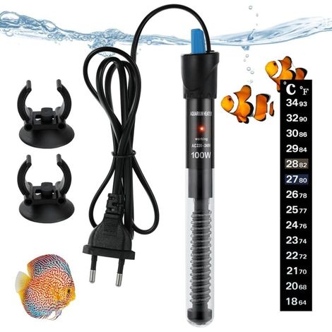 Aquarium Heater 100W, Adjustable Thermostat 18-32掳C, Submersible Glass Heater for Fish Tanks and Aquarium 50-100 Litres