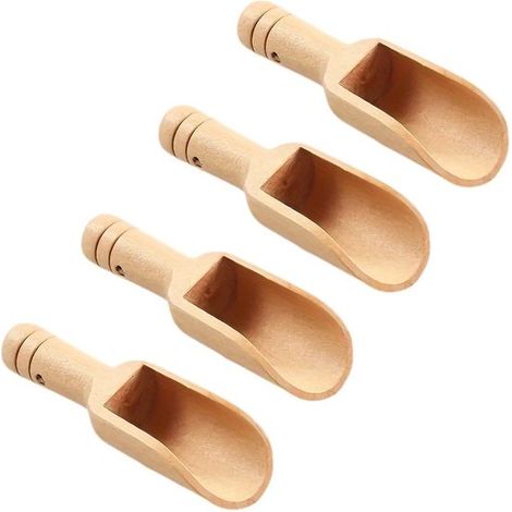 4 cucharitas de madera pequeñas con mangos redondos, hierbas, hierbas, sales de baño, utensilios de cocina y otros usos culinarios, Color madera (1/5)
