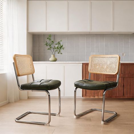 Chaise de salle à manger design vert cannage et métal chromé lot (1/5)