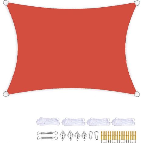 Voile d'ombrage rectangulaire avec corde et kit de montage gratuits - Imperméable et respirante - 2 x 3 m (rouge) (1/5)