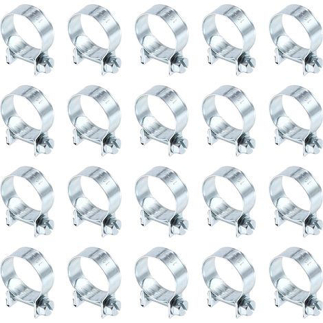 20pcs Collier De Serrage Pour Injection De Carburant 19-21mm Ajustable En Acier Zingué Mini Collier Pour Tuyau De Gaz Pour Automobile Agriculture Plomberie Diesel Essence Tuyau (1/5)