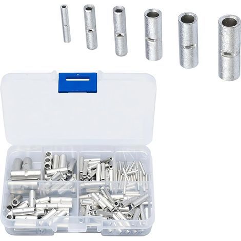 Cosses Électriques a Sertir Bout à Bout, 200 Pièces Sertir Bout, Non Isolées Connecteurs à Sertir, 6 Tailles, pour les Réparations de Lignes, les Connexions de Câbles de Bricolage (1/5)