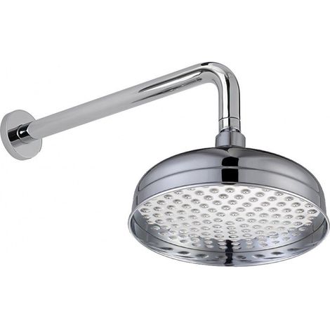 Traditional Edwardian 200mm Fixed Shower Head Rose Chrome + Concealed Wall Arm (1/4)