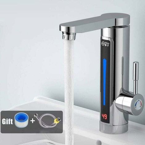 220V Mixer Tap Instant Electric Tankless Water Heater with Stainless Steel Heating Tube, Colorful LED and Real-Time Temperature Display for Bathroom Sink (arg (1/5)