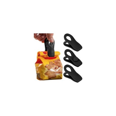 Lot de 4 pinces à sacs magnétiques pour aliments, idéales pour les sachets de chips et autres sacs de conservation avec fermeture hermétique (noir).