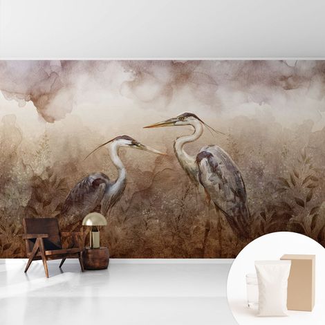 Tapete Vliestapete mit Kleber - abwaschbar - Tapete mit Motiv - trendige Wanddeko - elegant Fototapete Elegante Vögel 416x254 cm (1/5)