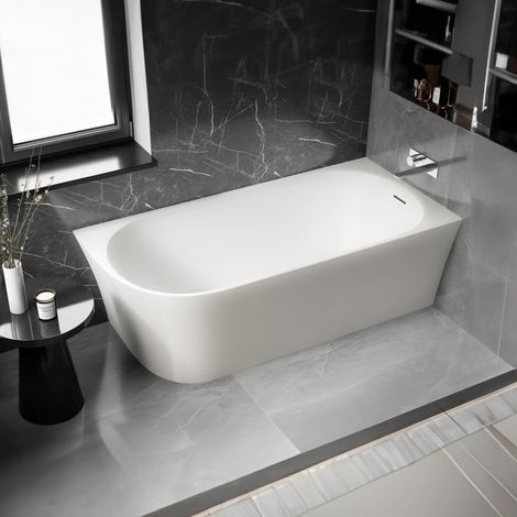 BERNSTEIN - Vasca da bagno angolare semi-freestanding Acrilico 170x80x58cm Bianco opaco + Piletta e troppopieno - Installazione destra - NOVA CORNER (1/5)