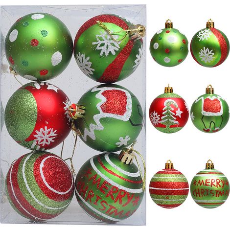 Bemalte Weihnachtskugeln als Baumschmuck – 6er-Set – grasgrün (1/4)