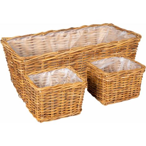 Cesta para Plantas 3 uds. Madera Natural Ratán Kubu vidaXL