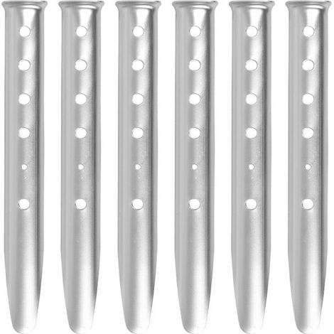 Set di picchetti in metallo per tenda con ancoraggi a terra per campeggio ed escursionismo, particolarmente adatti a terreni morbidi, 6 pezzi, 31 cm, argento (1/5)