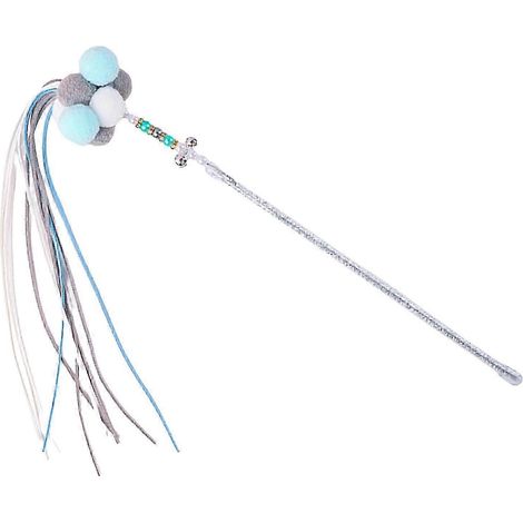 Baguette à chat amusante avec pompon, jouet pour animaux de compagnie, longue tige perlée et colorée pour chaton-Blue Gray (1/5)