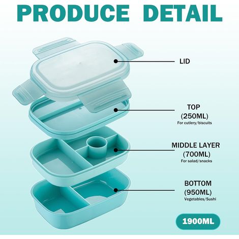 Lunch box per bambini e adulti, contenitori per pasti di alta qualità, lunch box di alta qualità da 1900 ml, lunch box con posate incluse, adatti per picnic, lavoro e scuola. (1/4)
