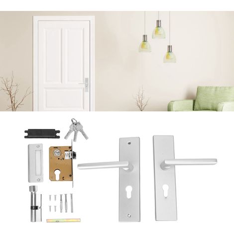 Manilla de puerta de aleación de aluminio de alta calidad – Fácil instalación – Resistente a impactos – Palanca directa con 3 llaves – Dimensiones: 6,3 x 12 x 2 cm – Juego completo (1/5)