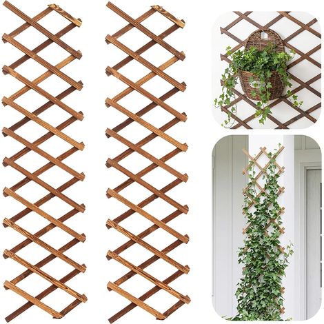 2 Pièces Treillis Extensible pour Plantes, 170CM x 33CM Panneau en Treillis de Bois pour Plantes Grimpantes Cadre Décoratif Mural Suspendu pour Chambre Jardin Terrasse Intérieur Extérieur (1/5)