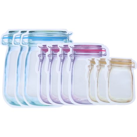 Sachets à fermeture zip réutilisables, étanches et portables - Lot de 10 : 3 grands (L), 4 moyens (M), 3 petits (S) - Sacs de conservation alimentaire pour snacks (3) (1/5)