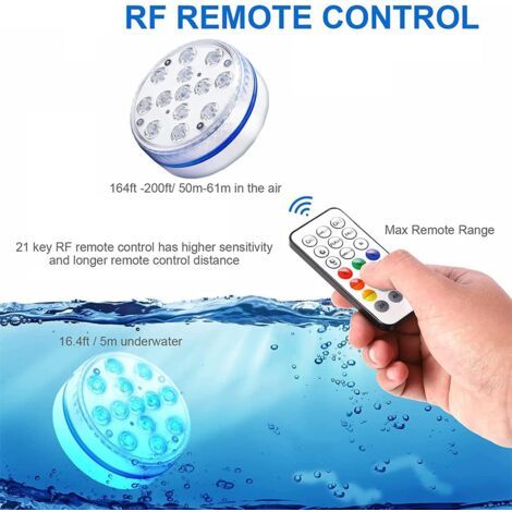 Pacchetto di 2 Luci Subacquee LED per Piscine Sopraelevate, Impermeabili IP68, con Telecomando RF (60 m), 16 Colori RGB - AUTRES (1/4)