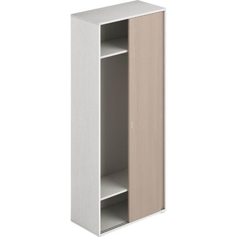 Armadio due ante scorrevoli 90x43x212h con appendiabiti colore bianco frassinato e olmo (1/2)