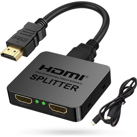 HDMI Splitter 1 In 2 Out, Répartiteur HDMI 4K Pour Deux Moniteurs Simultanément, Duplication De Signal Vidéo, Compatible 2K 4K 1080p 3D, Adaptateur HDMI Compact Pour TV, Moniteur, Projecteur,Et Maison (1/5)