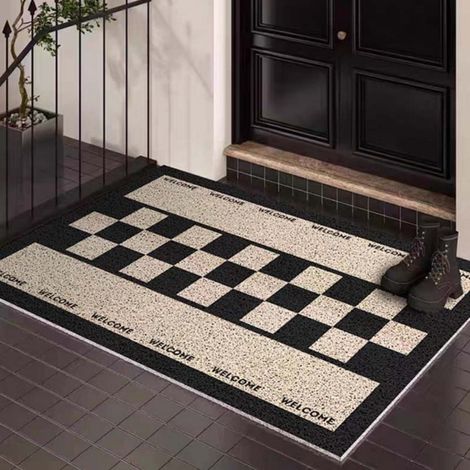 LAN Rayures horizontales à carreaux de 5080 cm (boucles de soie) Tapis d'entrée, tapis en soie bouclée résistant aux taches et facile à nettoyer, tapis antidérapant pour l'entrée. (1/5)