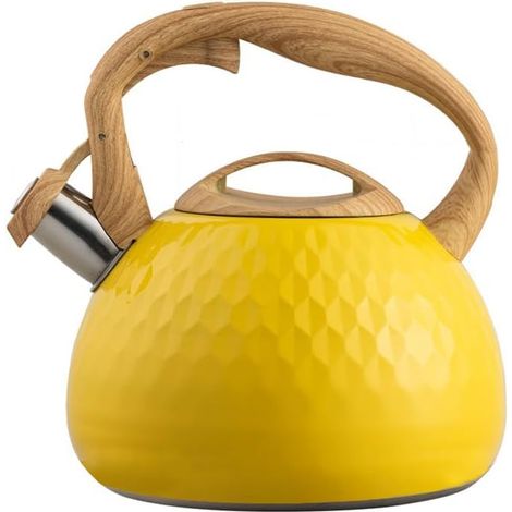 3-Liter-Wasserkocher aus Edelstahl mit Pfeifgeräusch, Teekessel, moderner Induktionskessel, großer Wasserkocher für Tee und Kaffee, geeignet für alle Herdarten, gelb (1/5)