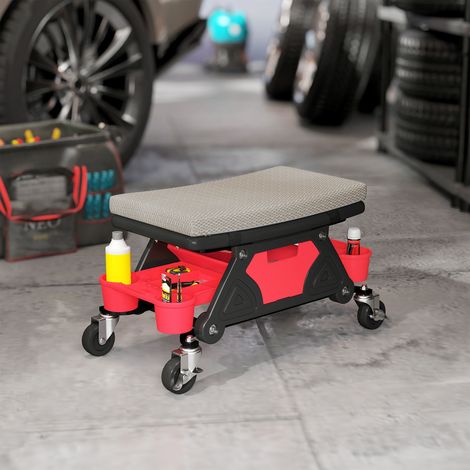 Tabouret d'atelier à roulettes, plateau de rangement de 35 cm de hauteur, supportant jusqu'à 135 kg, gris