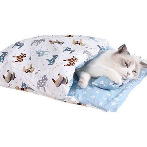 Winterliches Katzenbett, warmer Schlafsack in Höhlenform, herausnehmbare Liegefläche für tiefen Schlaf, komfortable Nische für kleine Haustiere.