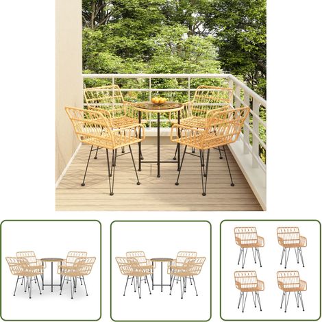 The Living Store Ensemble à manger de jardin 5pcs Résine tressée - Meubles De Jardin - Salon De Jardin - Set De Jardin - Ensemble De Meubles De Jardin - Table De Jardin (1/5)