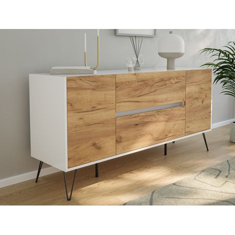 Raumwunder Sideboard Kommode Taran 155cm 2 SoftClose 2 Türen Weiß/Eiche Front (1/5)