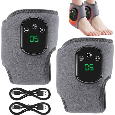 Masseur de Pieds 3 en 1 Électrique et Sans Fil, Lot de 2 Masseur de pieds chauffant intelligent, 5 niveaux de température (40-65 °C) et 3 modes de vibration, pour Chevill, Talons, Dessus du Pied (1/5)