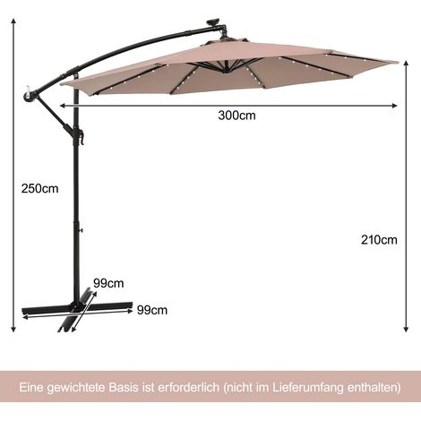 Solar-Sonnenschirm mit 40 LED-Leuchten, 300 cm, Beige