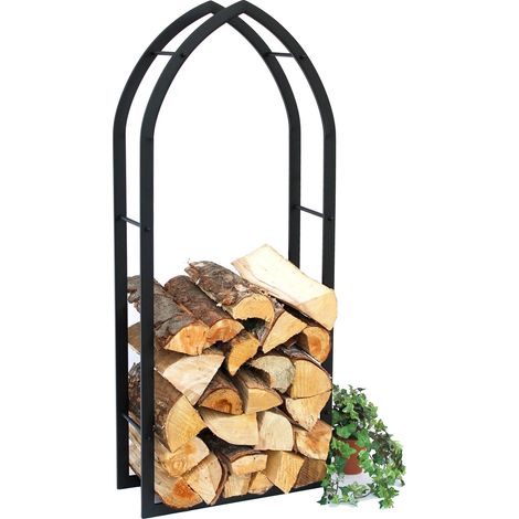 DanDiBo Kaminholzregal Innen Schwarz Metall Kaminholzständer MOS 123 cm Holzkorb Kaminholzhalter Feuerholzregal Holzregal (1/5)