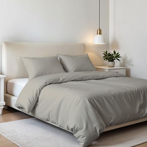 Parure de lit Double en Microfibre, Housse de Couette 250 x 200 cm avec Rabat et taies d'oreiller, Gris Clair, pour lit Double (1/5)