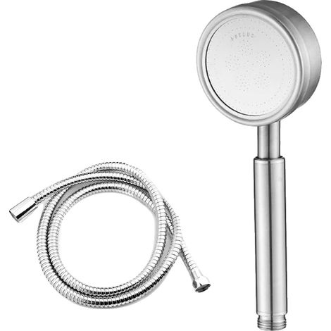 Cabezal de ducha de acero inoxidable duradero, manual de alta presión, color plata, incluye manguera. (1/2)