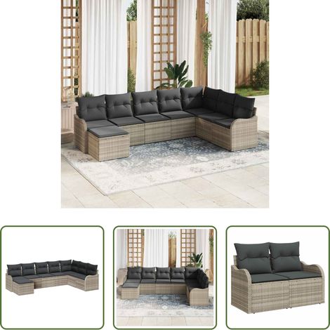 vidaXL Poly-Rattan - Gartensofa-set 8 pcs Hellgrau Poly-Rattan (1/5)