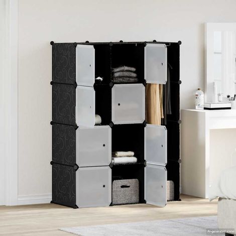Armoire modulaire 9 compartiments pour vêtements et chaussures noir et blanc 109 x 36,5 x 143 cm - PANGIVO (1/5)