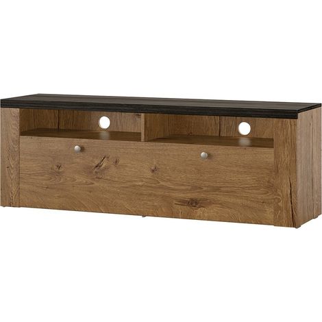 Mueble TV 140cm colección SANTIAGO. Color roble y negro efecto madera. 1 Puerta