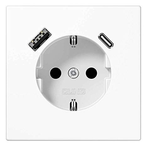Jung Presa SCHUKO®, 16 A 250 V , con caricatore USB, 1 x tipo A + 1 x tipo C, SAFETY+, serie LS, bianco alpino LS 1520-15 CA WW