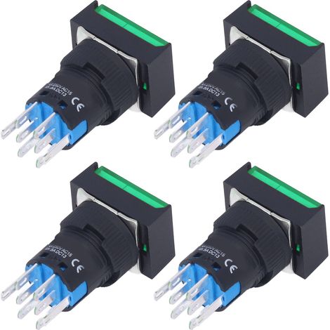 Beleuchteter Drucktaster, 16 mm, 12 V, grün, 25er-Packung, quadratisch, ABS und Messing, selbstverriegelnd, versenkter Knopf (1/5)