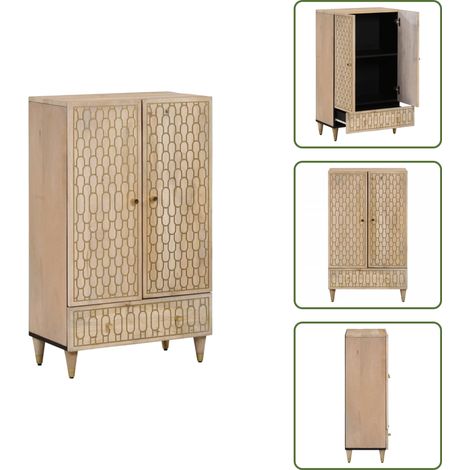 The Living Store Highboard 60x33x100 cm Massivholz Mango - Hochschrank (1/5)