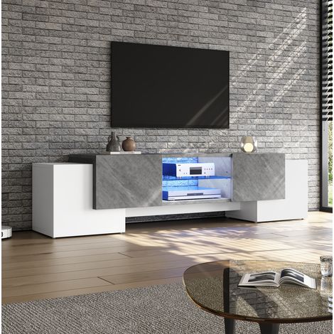 TV Möbel Lowboard Stauraum 180 40 46 5 cm Weiß Grau HAVRYA (1/5)